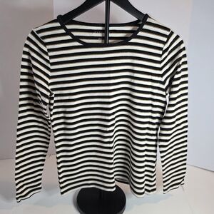 Talbots Black, White & Metallic Gold Striped Long Sleeve Top - Size M